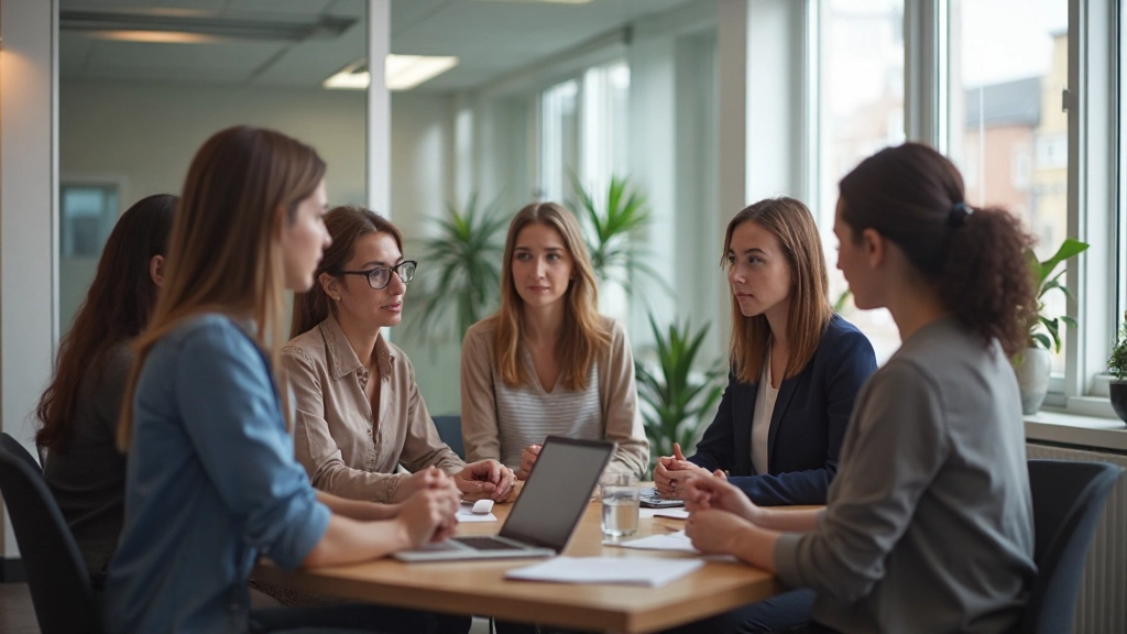 Diverse groep professionals in een brainstormruimte, iedereen brengt hun ideeën naar voren met zelfvertrouwen
